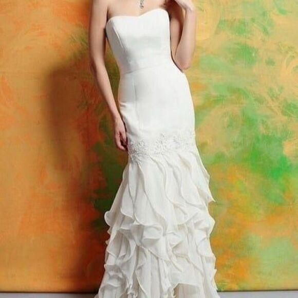 Sz 6 Wedding Dress Gown Eden Bridal #1400 Waterfall Chiffon Ruffled Fit & Flare - Picture 11 of 11